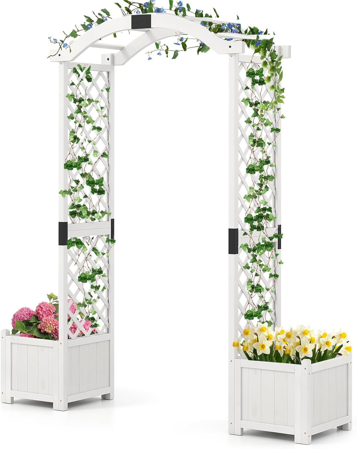 Giantex Garden Arbor with Planter Boxes, Wooden Arch with Trellis and Raised Garden Bed for