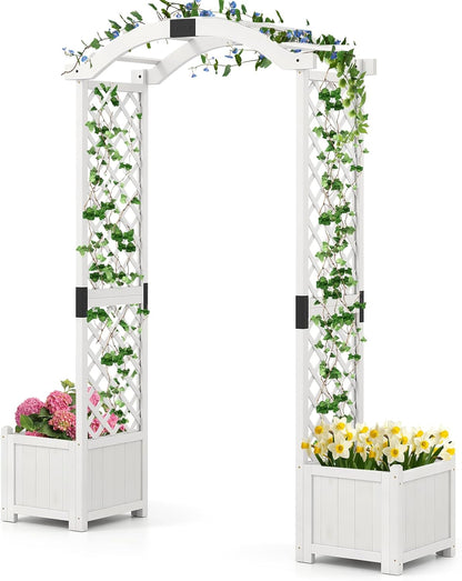 Giantex Garden Arbor with Planter Boxes, Wooden Arch with Trellis and Raised Garden Bed for