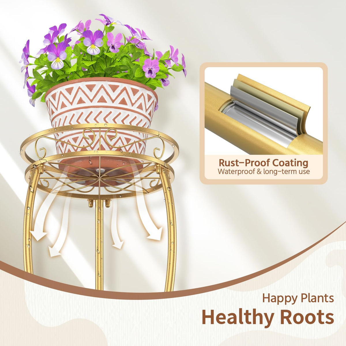 LASZOLA Gold 3 Tier Tall Plant Stand for Indoor Outdoor, Large Multiple Level Flower Planter Holder