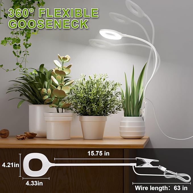 Full Spectrum Grow Lights for Indoor Plants, Clip On Plant Lights for Indoor Growing with 4/8/12H