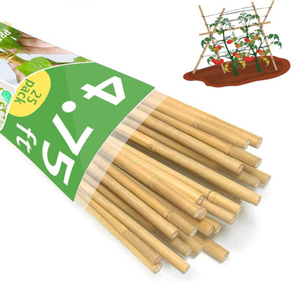 Bamboo Garden Stakes 57 Inch 25pcs, 1/2" Dia Plant Stakes 5ft Approx for Indoor Outdoor Plants