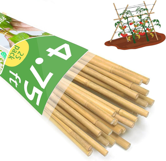 Bamboo Garden Stakes 57 Inch 25pcs, 1/2" Dia Plant Stakes 5ft Approx for Indoor Outdoor Plants