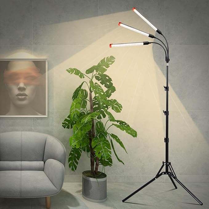 3-Head Grow Light with Stand and Timer, 27 Watt Power Home Plug LED Grow Lights for Indoor Plants