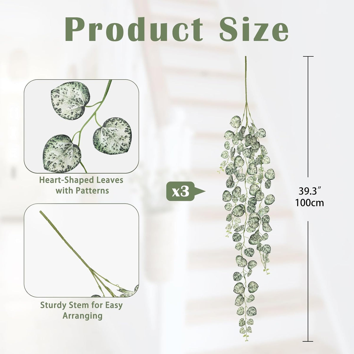 Briful 3 Pack Fake Hanging Plant 39.3" Faux Hanging String of Hearts Plant Faux Trailing Vine with