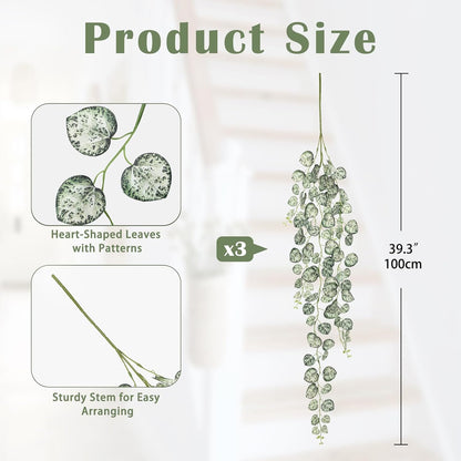 Briful 3 Pack Fake Hanging Plant 39.3" Faux Hanging String of Hearts Plant Faux Trailing Vine with