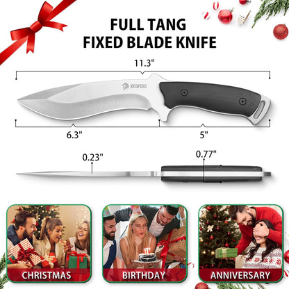 NedFoss Kukri Knife, Full Tang Hunting Knife with Sheath, 6" AUS-8 Steel Fixed Blade, 0.23"