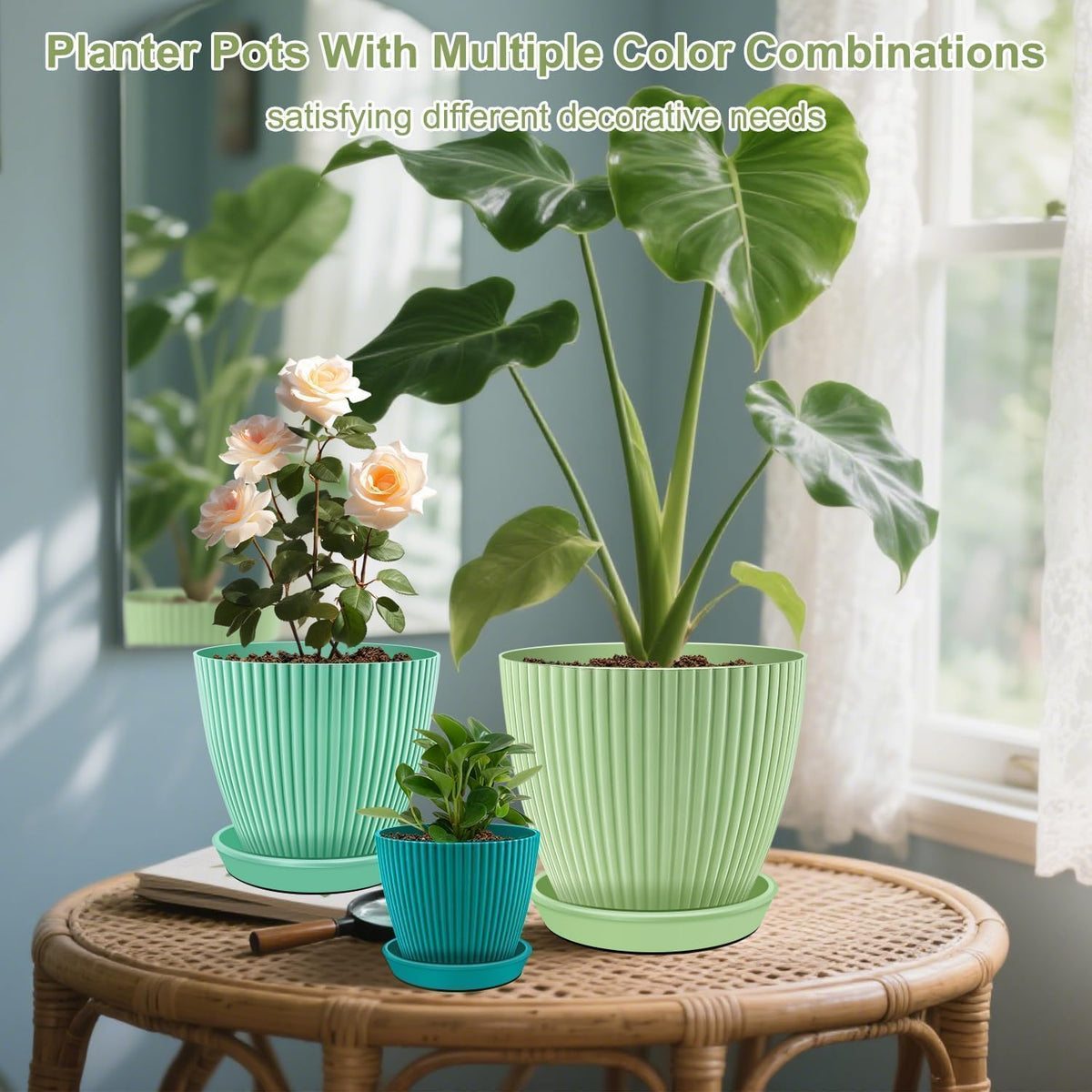 SupKing Plant Pots with Drainage Saucers 7.5/6.7/6/5/4/3.5 Inch Set of 6,Plastic Flower Pots
