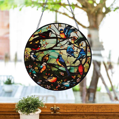 Colorful Hummingbird Suncatcher -7.9 in Stained Glass Window Hanging Sun Catcher Garden Decor