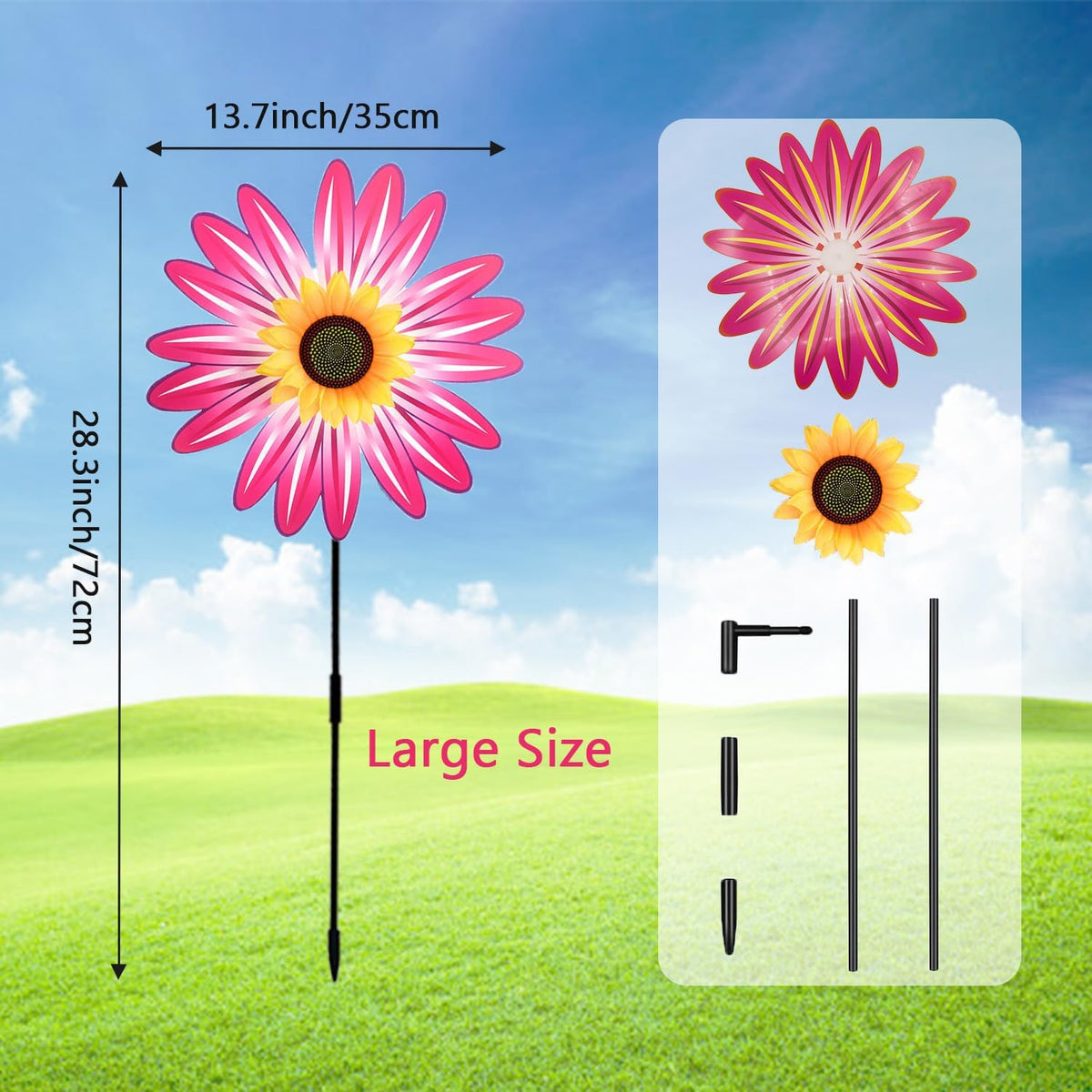 3PCS Sunflower Pinwheels Outdoor Wind Spinners, Colorful Flower Windmill Decorative Pinwheel for