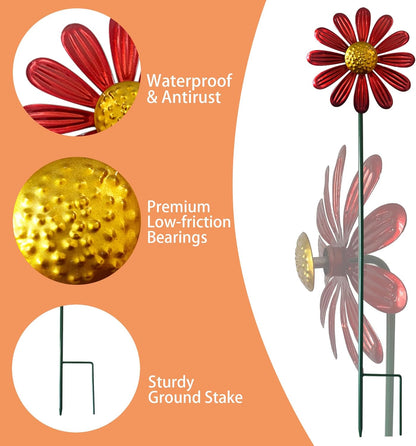 5pcs Wind Spinners Metal Colorful Flowers Garden Stake, Small Daisy Pinwheels, 27" Windmill for