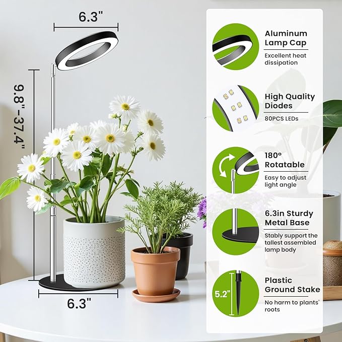 Grow Lights for Indoor Plants, 80 LEDs Full Spectrum Plant Light for Indoor Growing with 2 Mounting