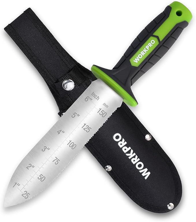 WORKPRO Hori Hori Garden Knife, 7" Stainless Steel Blade with Cutting Edge, Garden Tools with