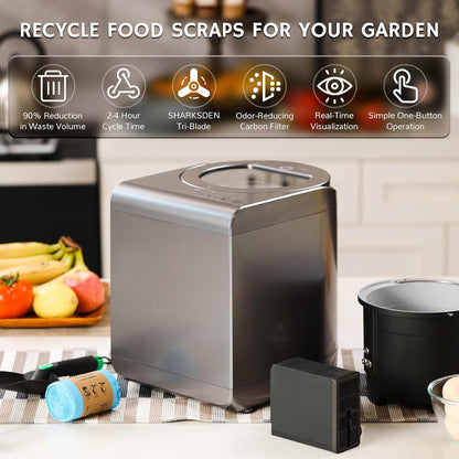 Airthereal Revive Electric Kitchen Composter with Visual Cover, Upgraded SHARKSDEN® Tri-Blade, Turn