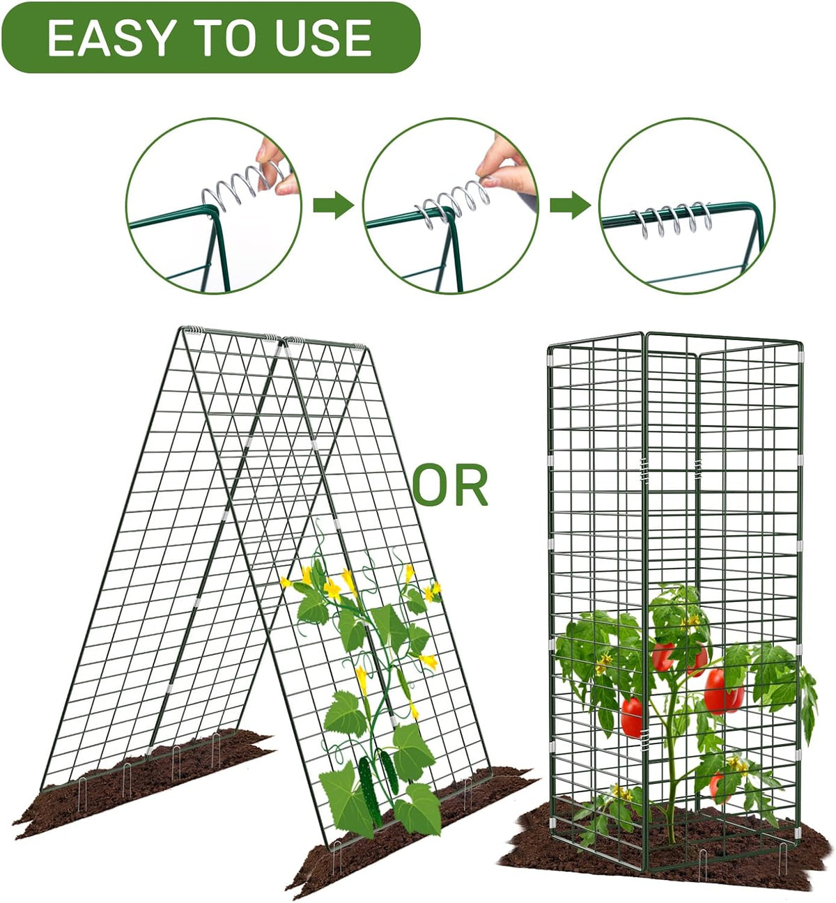 AGTEK 34" x 48" Foldable Cucumber Trellis with Garden Stakes and Zip Ties Plant Support A Frame