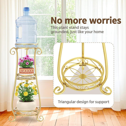 LASZOLA 3 Tier Gold Metal Plant Stand for Multiple Large Planters Indoor Outdoor Organizer, Heavy