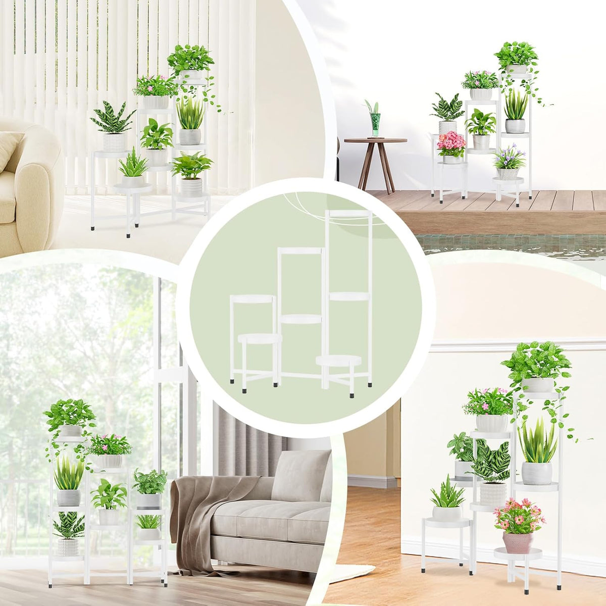 iDavosic.ly Plant Stand Indoor Outdoor, 7 Tier Corner Metal Flower Display Holder Shelf, Folding