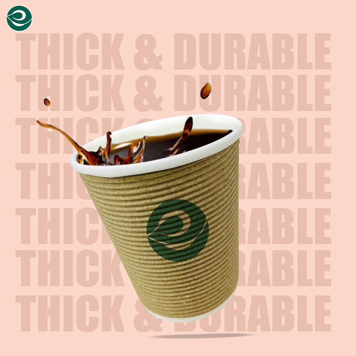 ECO SOUL 12oz Compostable Ripple Cups (100 Pack) – Biodegradable Paper Cups, Non-Toxic Disposable