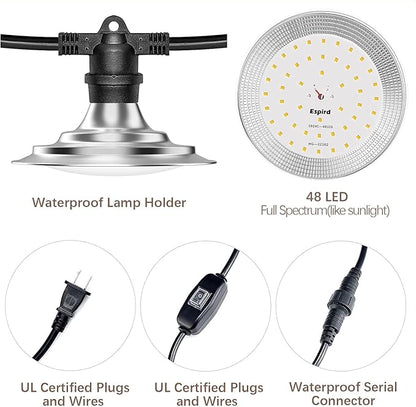 Espird Outdoor LED Grow Lights for Greenhouse 12-Light Waterproof String Grow Light, Full Spectrum