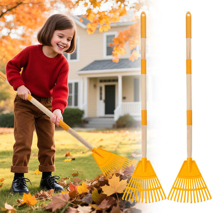 Acostop 2 Pcs Kids Rakes with Wood Handle - 34" Lightweight Plastic Garden Rake for Leaves, Safe to