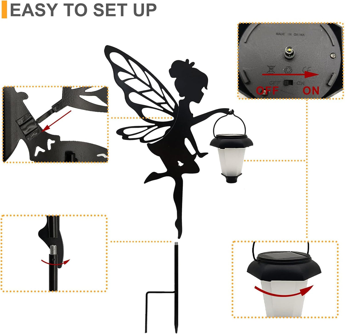 Solar Fairy Garden Stake Decorative Lantern, 2 Pack Metal Fairy Angel Garden Silhouette Lights for