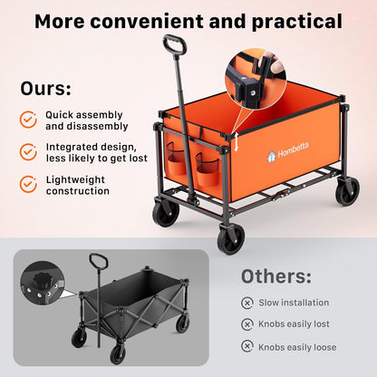Collapsible Wagon Cart with Wheels, 150L Lightweight Foldable Utility Cart, Portable Rolling Wagon