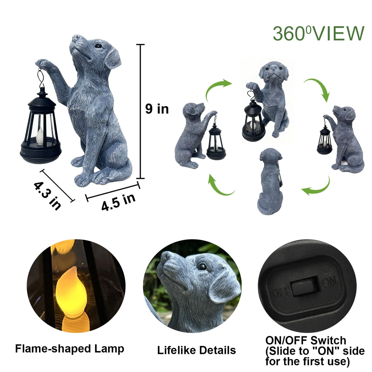 YODY Garden Statues Outdoor Garden Decor: Dog Statue with Solar Lantern for Yard Art Lawn Ornaments