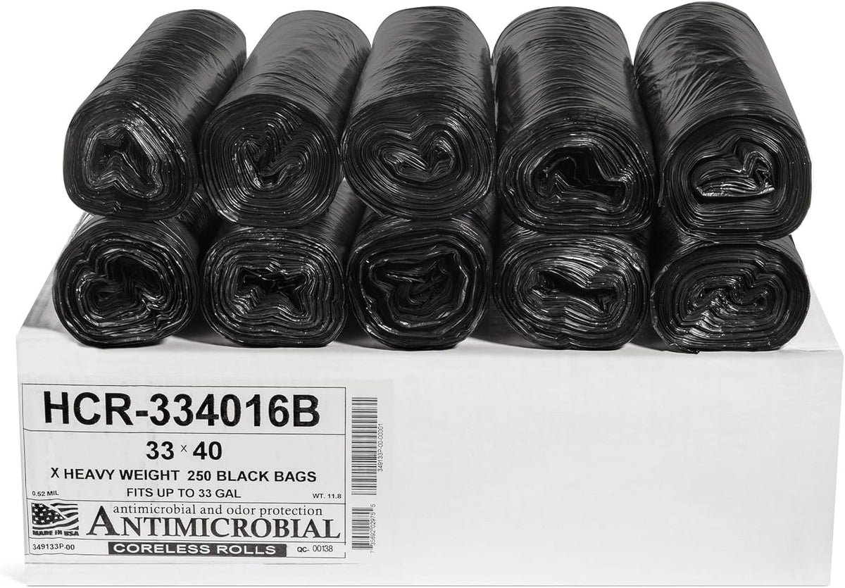 Aluf Plastics High Density Trash Bags, 33 Gallon, 250 Count, 16 Micron (eq), 33" x 40", Black, for
