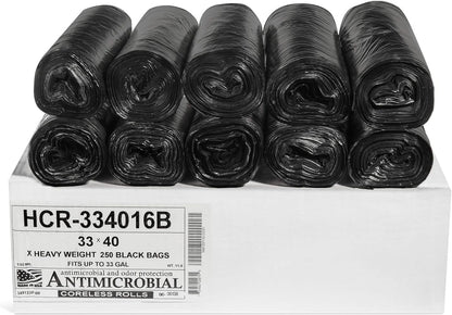 Aluf Plastics High Density Trash Bags, 33 Gallon, 250 Count, 16 Micron (eq), 33" x 40", Black, for