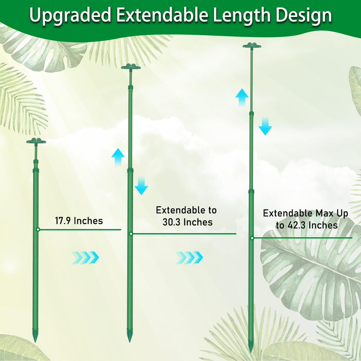 Extendable Plant Stakes, Length Scalable from 17.9IN to 42.3IN Plant Support Stake, Orchid Sticks