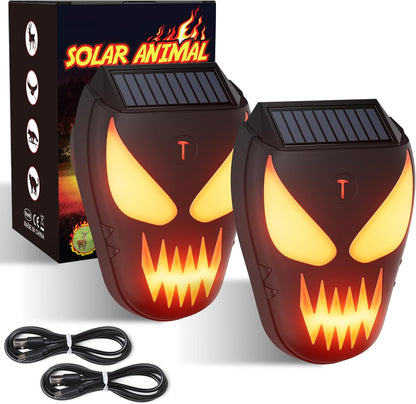 Solar Nocturnal Animal Repeller with Flickering Flame, Waterproof Solar Racoon Repellent Outdoor
