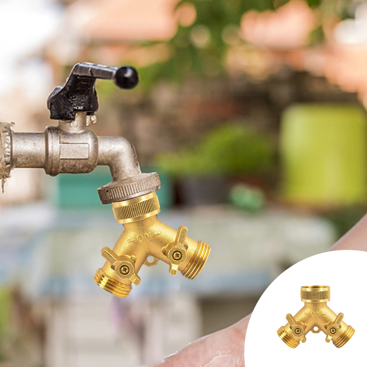 Hourleey Brass Garden Hose Splitter (2 Way), Solid Brass Hose Y Splitter 2 Valves with 2 Extra