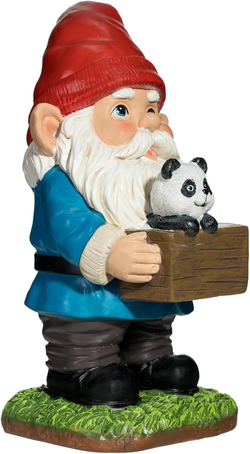 Panda Gnome Garden Statue - 9 Inch Funny Outdoor Gnomes with Wooden Sign - Weather Resistant Yard
