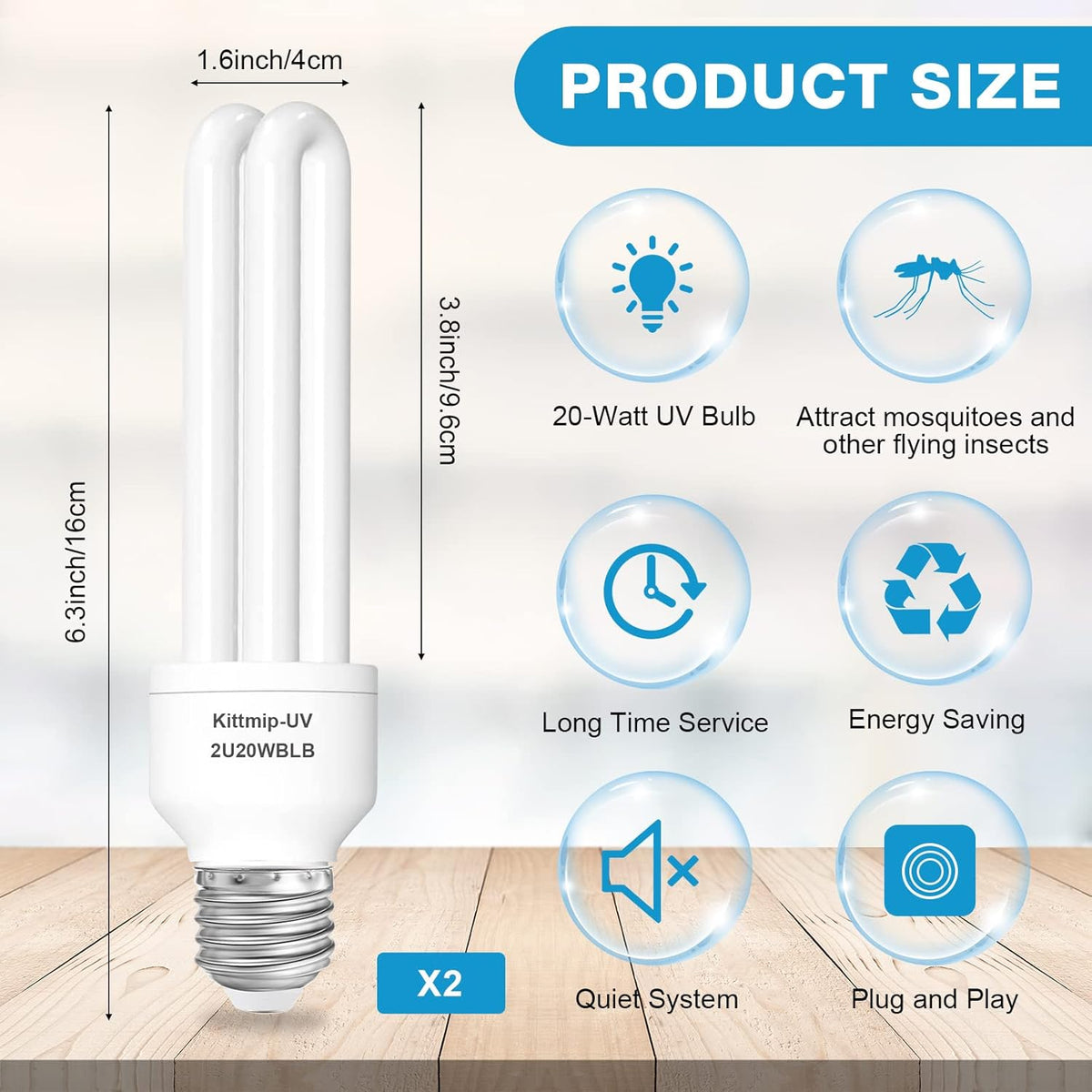 2 Pieces Bug Zapper Light Bulb 2U Type E27 20W Replacement Bulbs Compatible with Homesuit, Keuomy