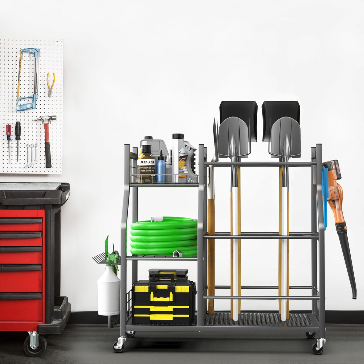 EVERHANGER Garden Tool Organizer Stand, Garage Tool Storage Organization, Yard Tool Racks with
