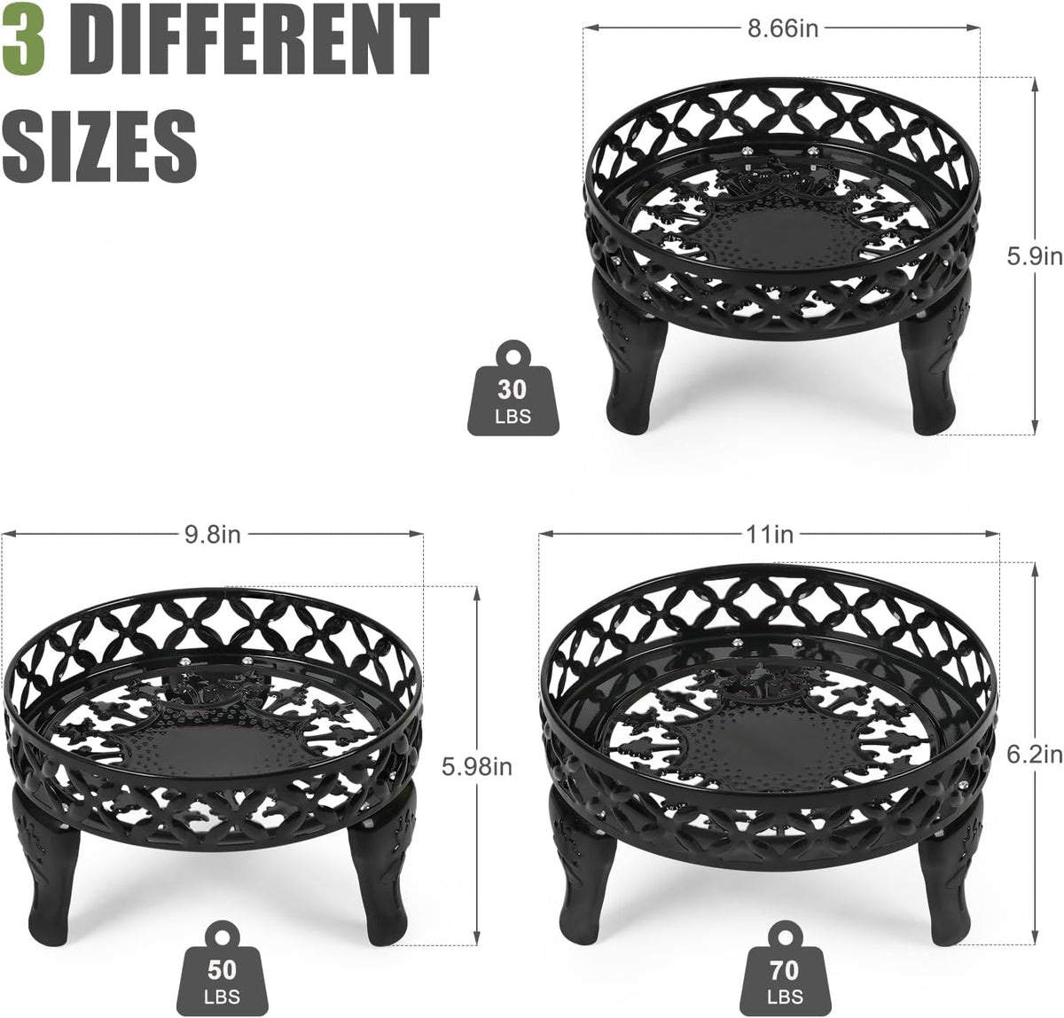 3 Pack Metal Plant Stands Indoor Outdoor,Heavy Duty Iron Flower Pot Stands for Multiple
