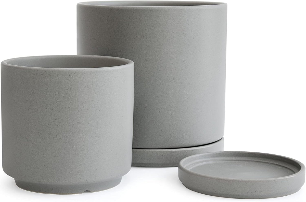 D'vine Dev 6 Inch & 8 Inch Ceramic Planter Pots for Plants with Drainage Hole and Saucer, Medium