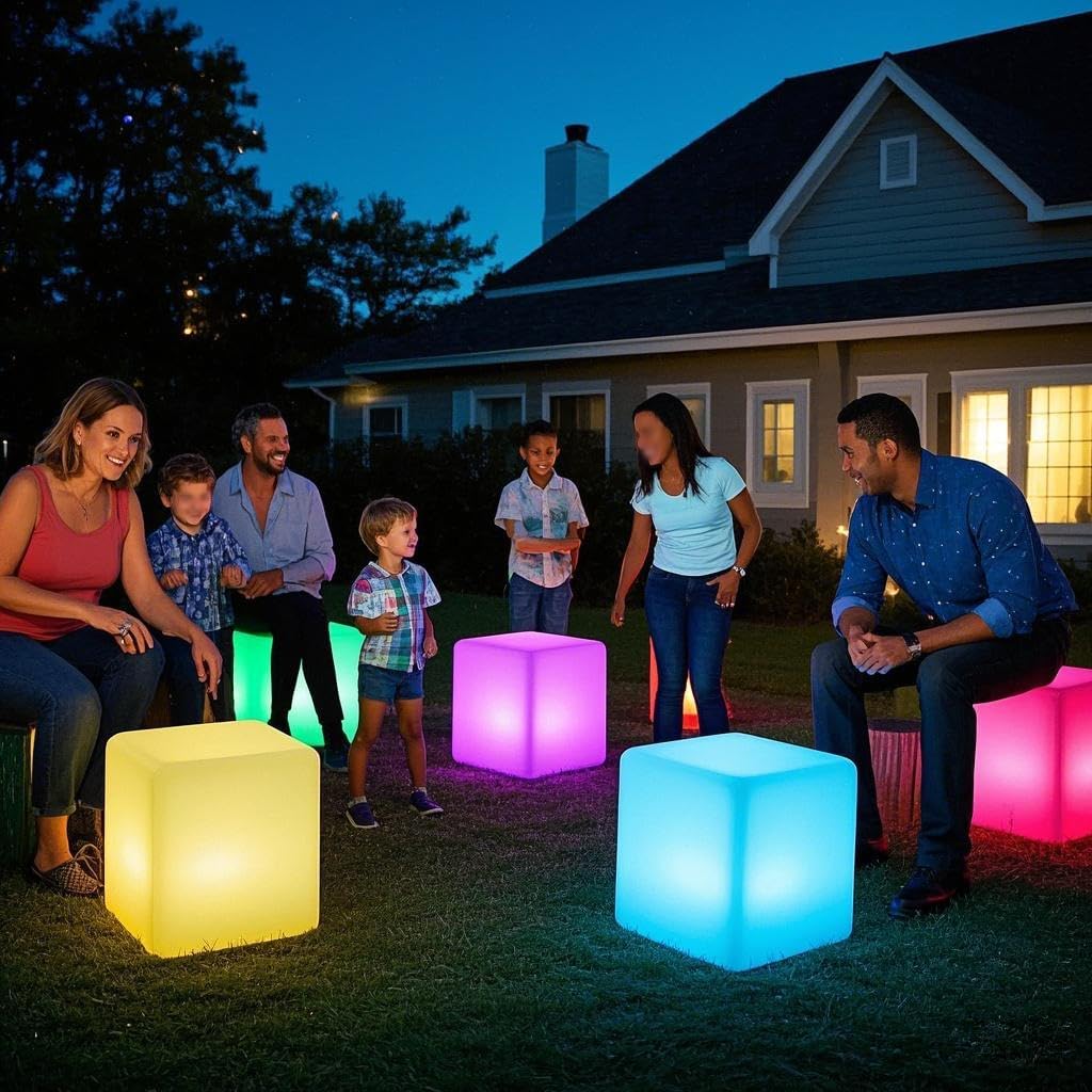 Mr.Go 20-inch LED Lighted Cube Table, Large LED Cube Chair Light, 16 RGB Colors Glowing Cube Seat