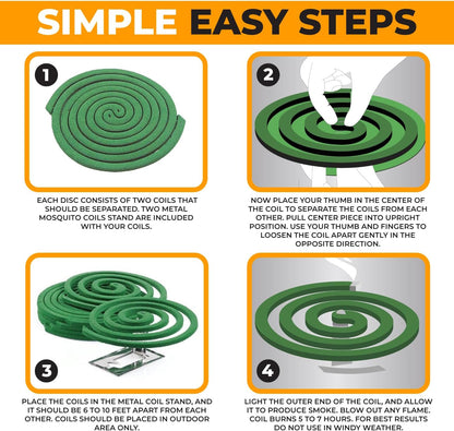 Mosquito Repellent Coils - Outdoor Use Reaches Up to 10 feet - Each Coil Burns for 5-7 Hours (Four