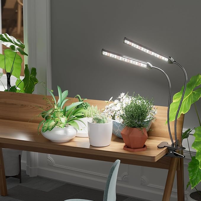 GooingTop Grow Light LED Gooseneck Lamp,Dual-Head White Full Spectrum 148 LED Plant Lamp with Red