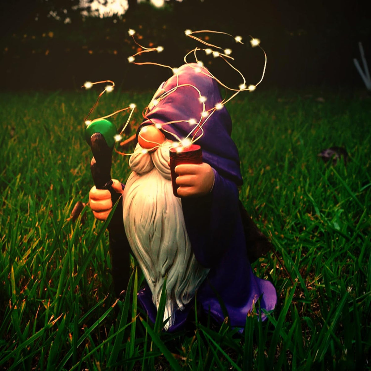 Resin Gnome Statue Outdoor Decor Waterproof Firework Solar LED Lights Gnomes Garden Sculpture