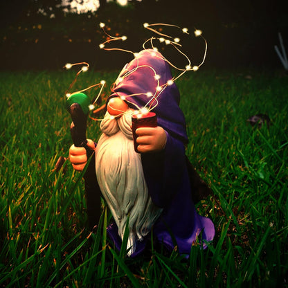 Resin Gnome Statue Outdoor Decor Waterproof Firework Solar LED Lights Gnomes Garden Sculpture