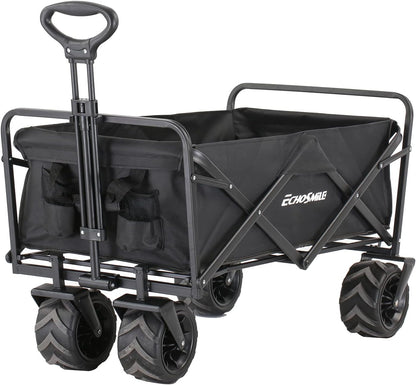 EchoSmile Heavy Duty 350 Lbs Capacity Collapsible Wagon, Outdoor Folding Camping Wagons, Grocery