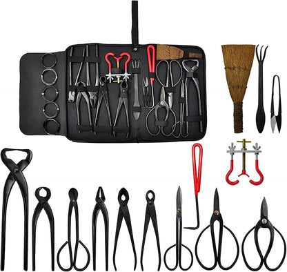 Voilamart 14 Piece Bonsai Tools Kit with Case, Carbon Steel Scissor Cutter Shear Set Garden Plant