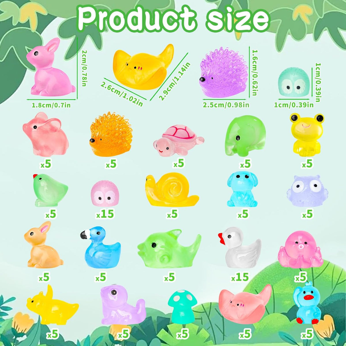 120pcs Luminous Mini Resin Animals 20 Types to Hide Miniature Resin Animals Figures Glow in the