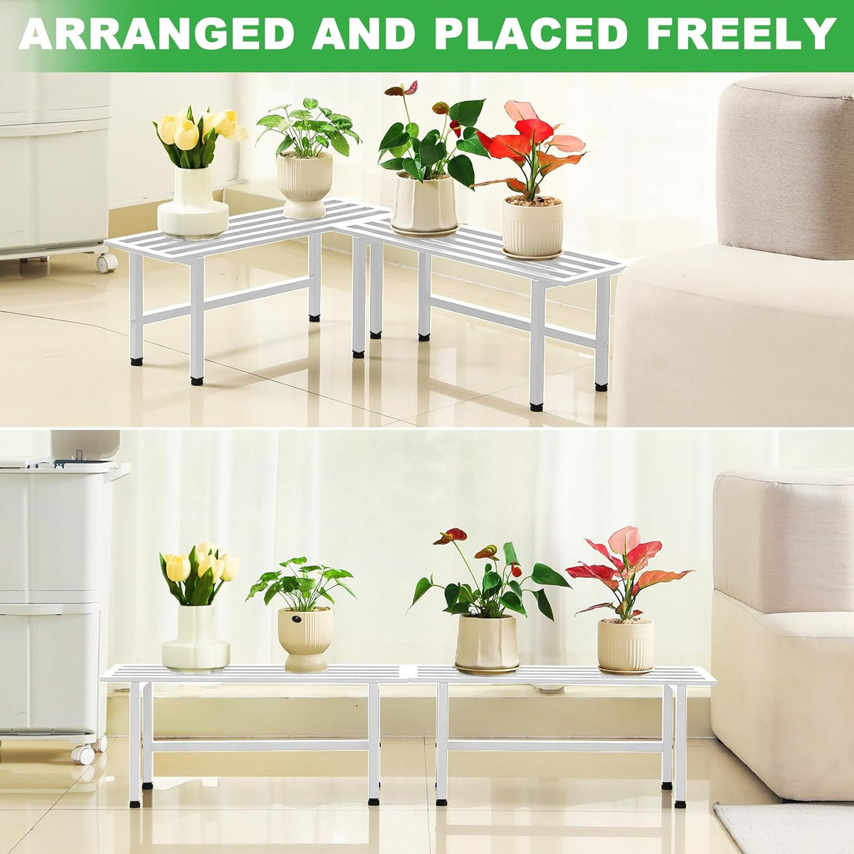 2 Pack Metal Plant Stand Outdoor Plant Shelf Indoor,1 Tier Heavy Duty Plant Stands for Multiple