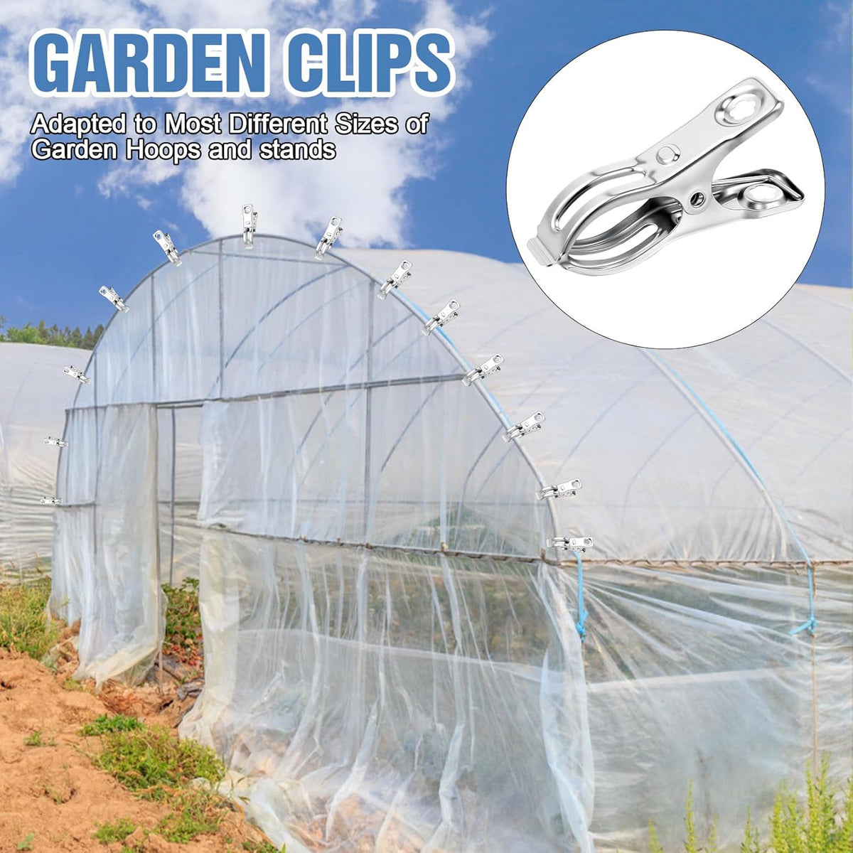 Upgraded 200 PCS Garden Clips, Greenhouse Clamps 100% Stainless Steel Heavy Duty Greenhuose Clips