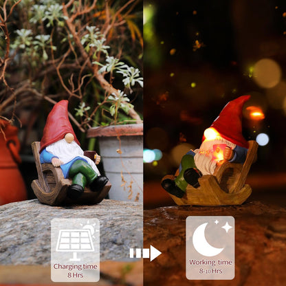 Solar Garden Gnomes Outdoor Statue with Solar Lights,7.1“ Figurine Lights Solar Garden Yard