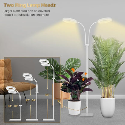 GLOWRIUM Grow Light with Stand,2-Head LED Plant Light for Indoor Plants, Full Spectrum Grow Lamp