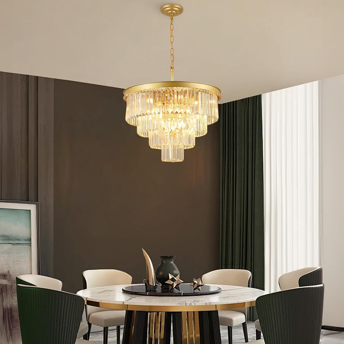 Crystal Chandeliers for Dining Room Lights Fixture Over Table, 15 Lights Gold Modern Chandeliers