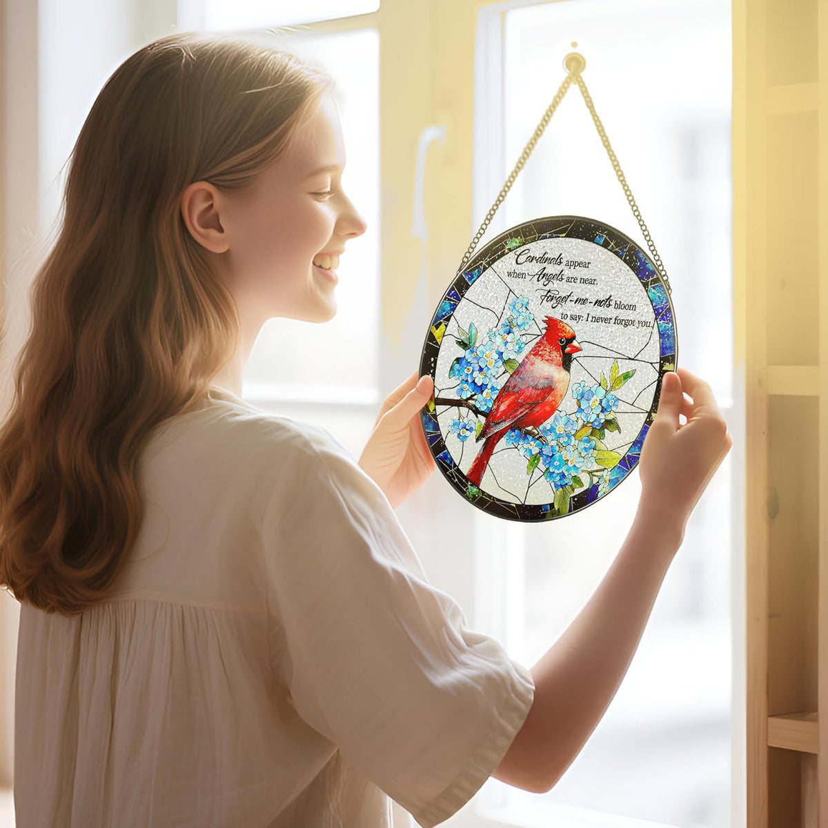 Cardinal Stained Glass Window Hanging, 8 Inch Sun Catchers Indoor Window, Suncatchers for Windows